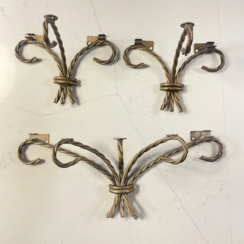 Vtg Gold/Brass Twisted Rope Metal Shelf Bracket Wall Decor Hollywood Regency